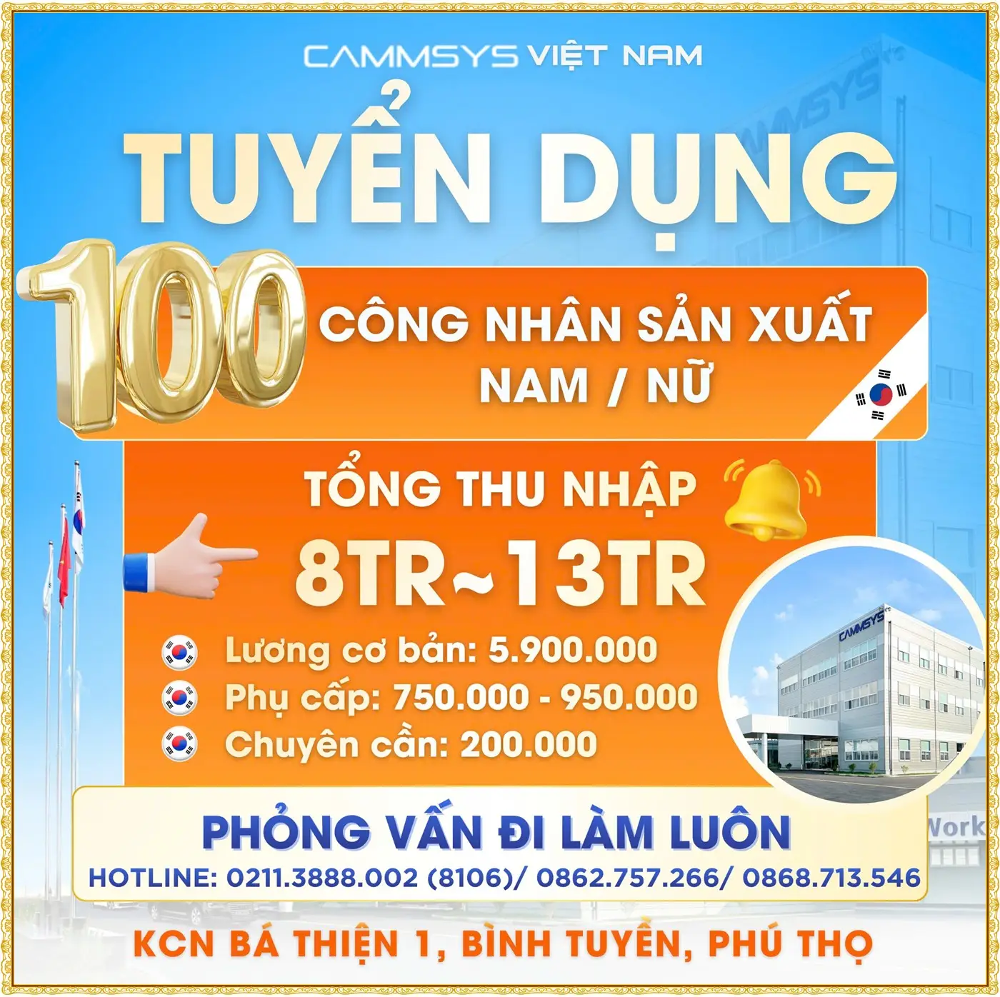 Phú thọ tuyển 100 công nhân sản xuất, phỏng vấn đi làm luôn