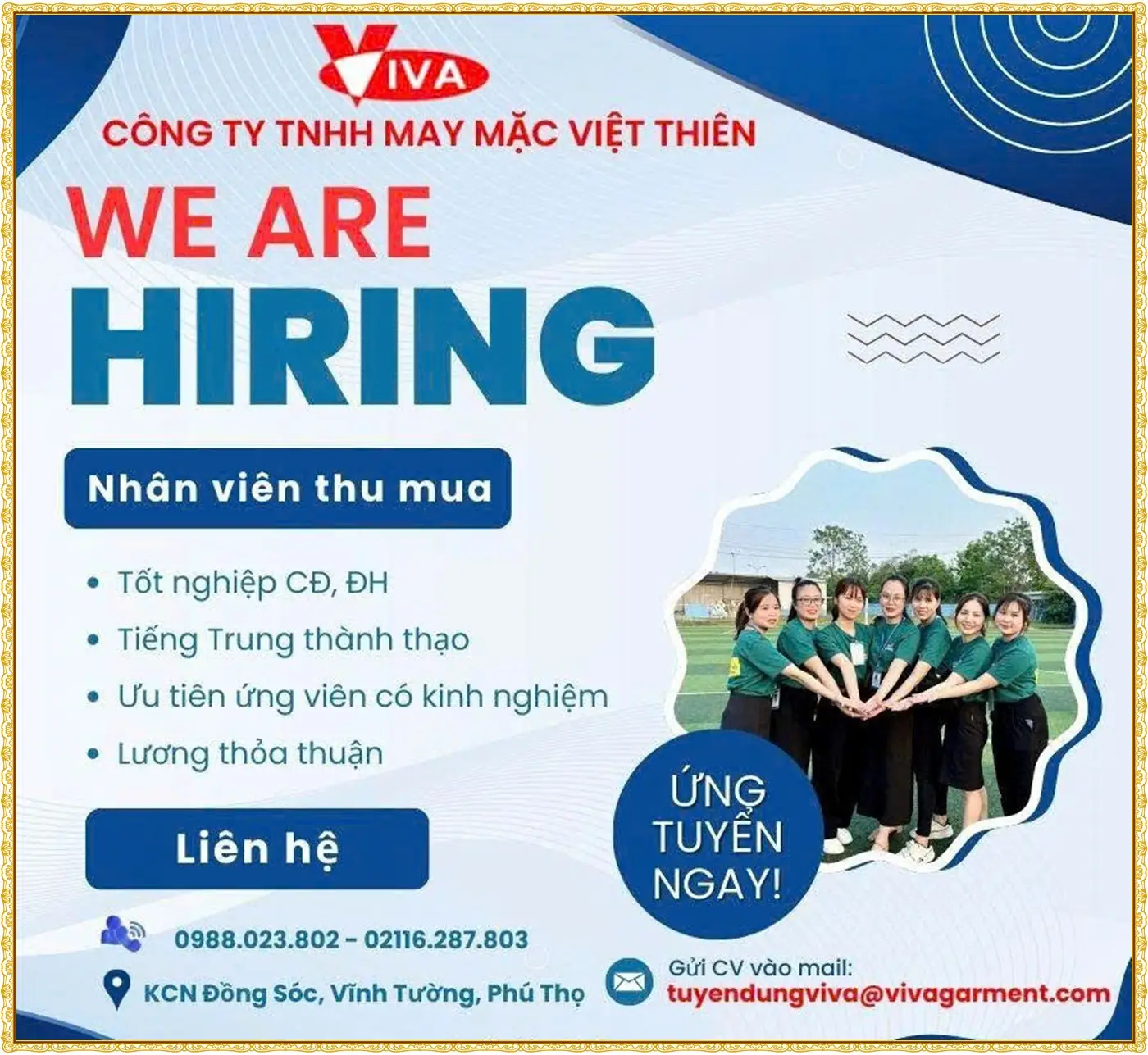 Tuyển nhân viên thu mua tại Phú Thọ