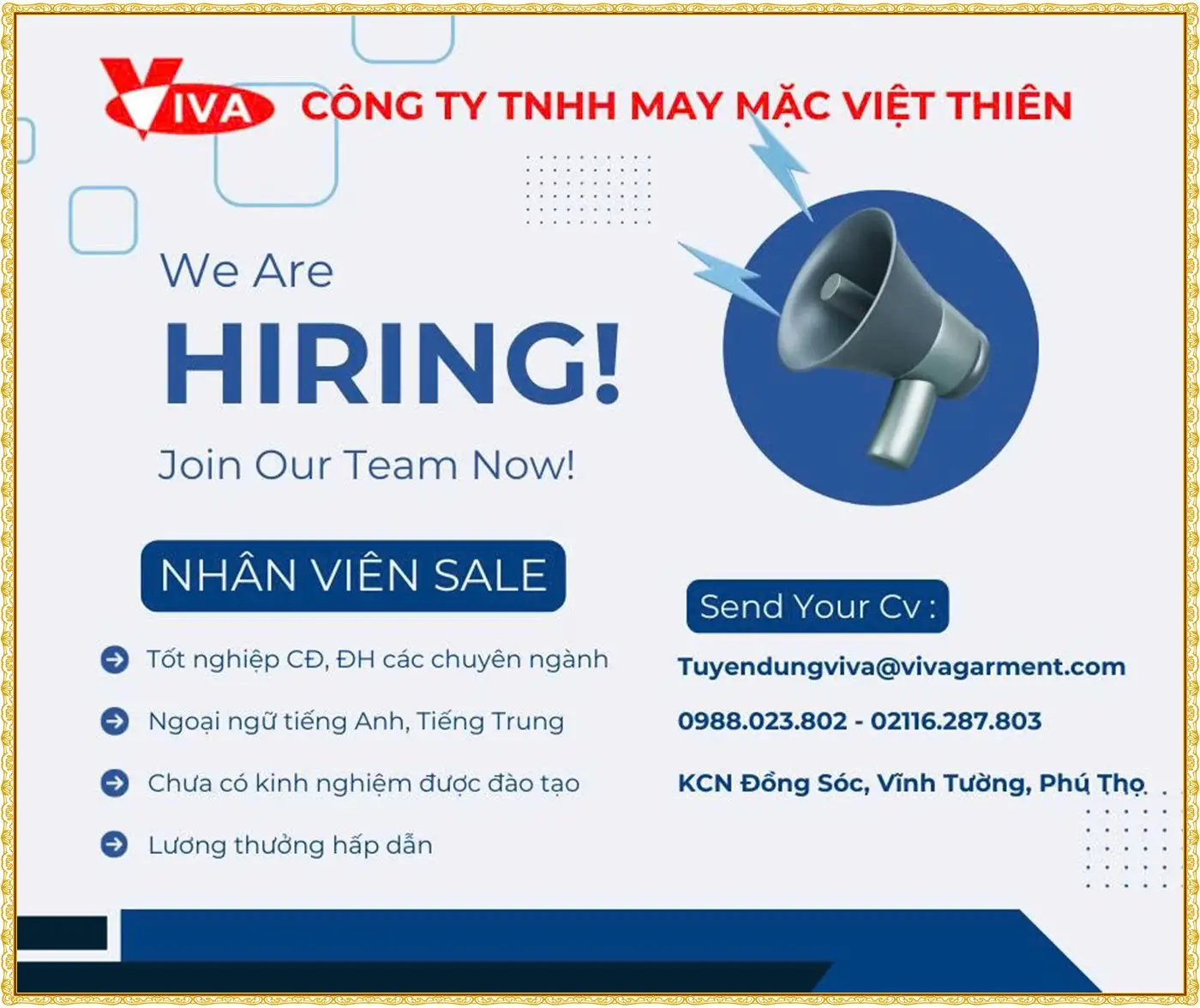 Phú thọ tuyển nhân viên sale