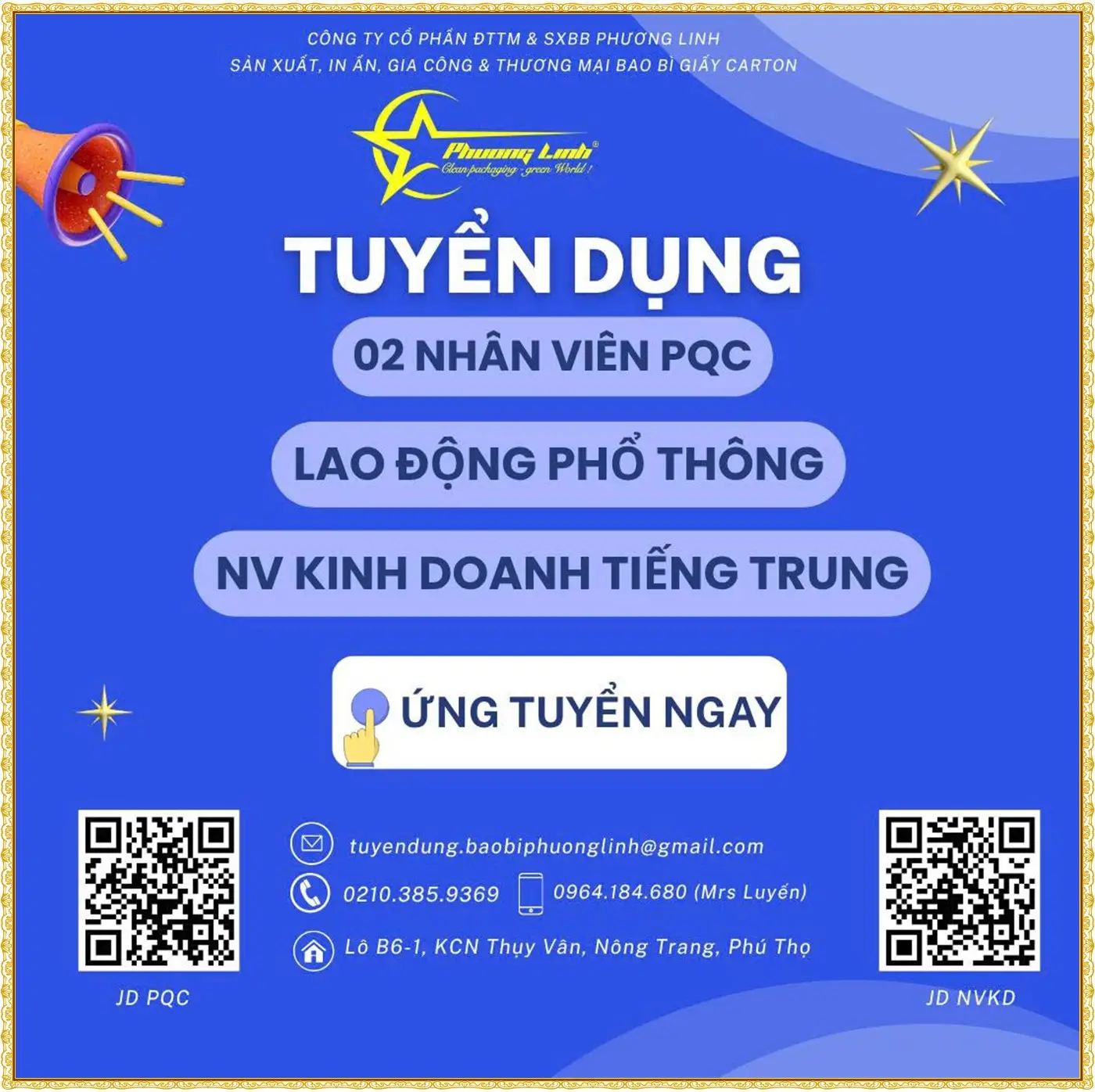 Phú Thọ tuyển Lao động phổ thông