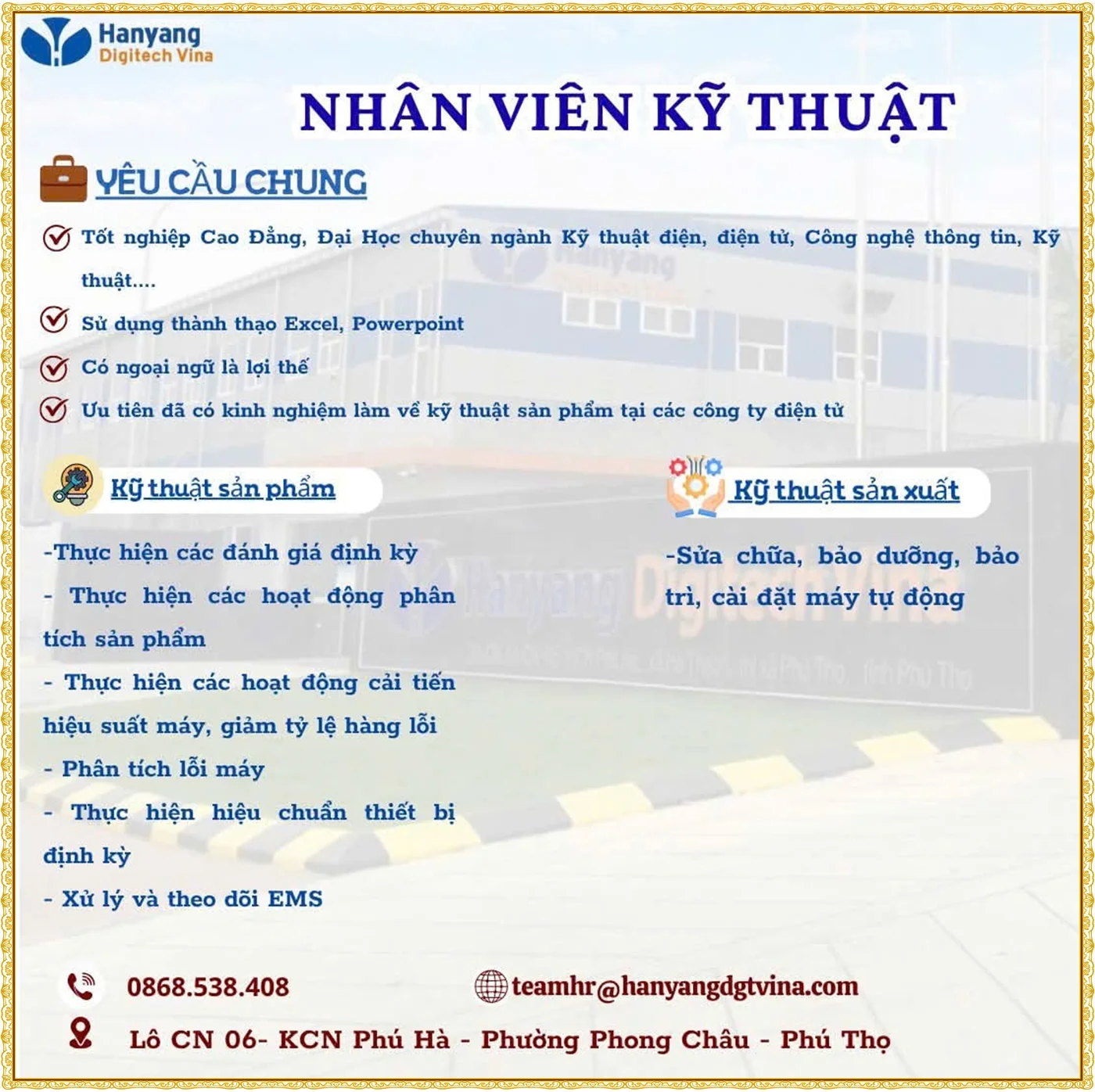Phú Thọ tuyển dụng nhân viên kỹ thuật