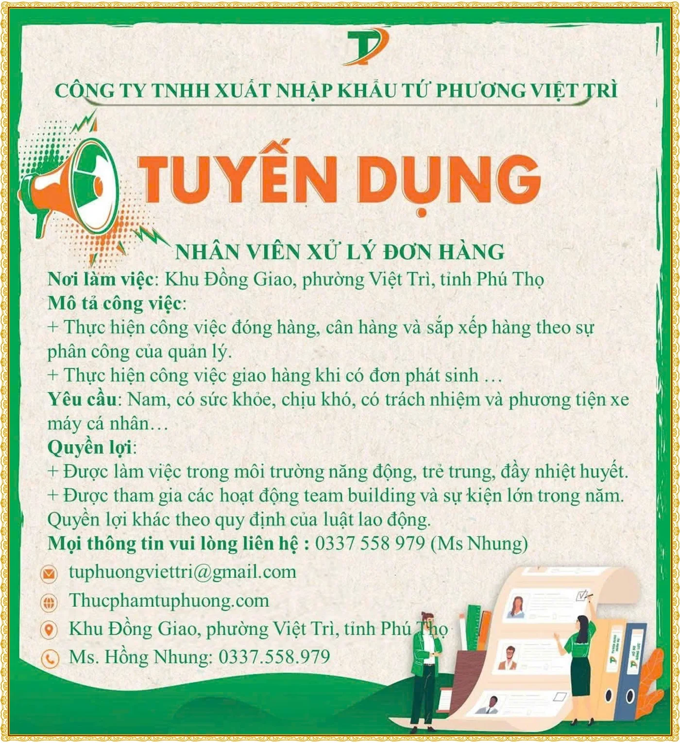 Tuyển dụng tại phú thọ: Nhân viên xử lý đơn hoàng