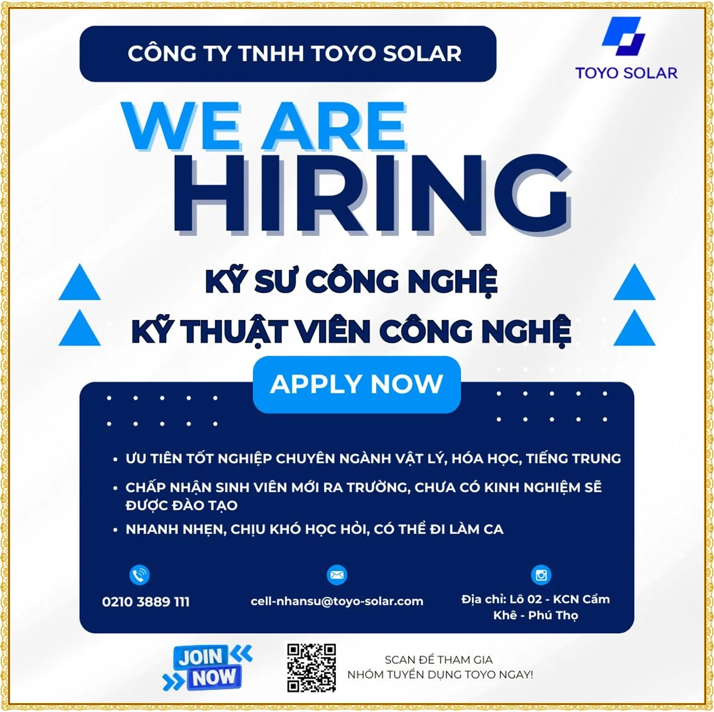 Phú thọ Tuyển Kỹ sư, Kỹ thuật viên