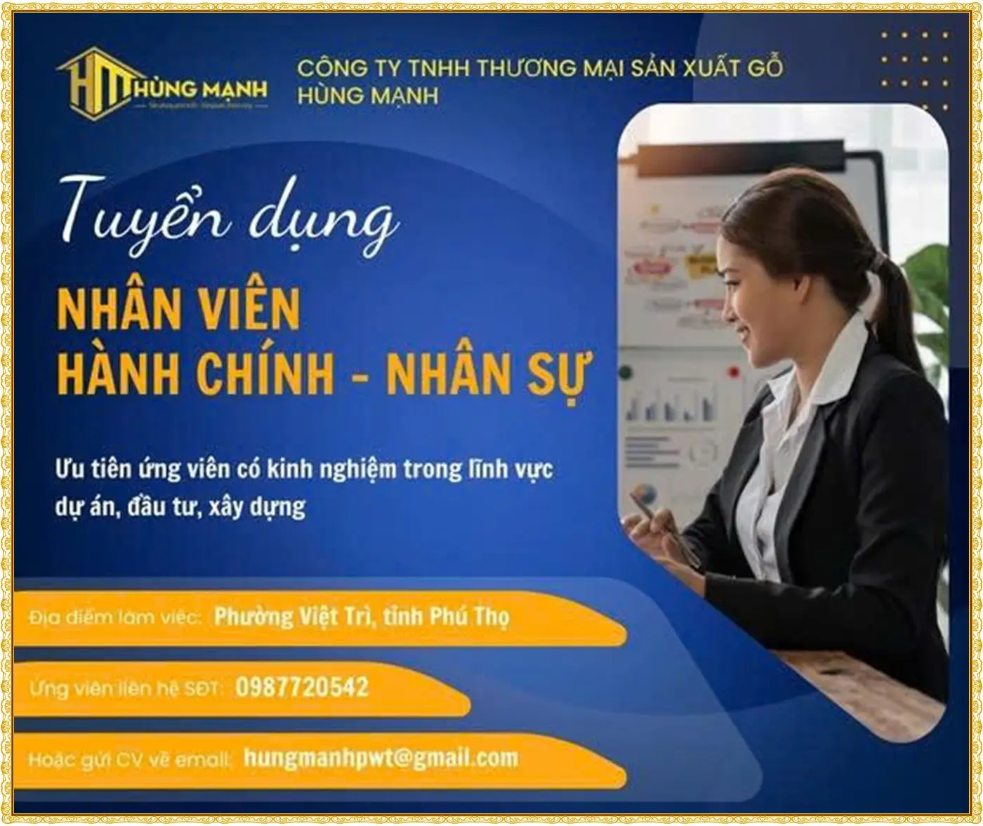 Phú thọ tuyển nhân viên hành chính nhân sự